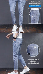 Man Fashion Elastic Waist Denim Jeans Men's Elastic Slim-fit Harlan 2026 New Light-colored Casual Trend Drawstring Men's Pants