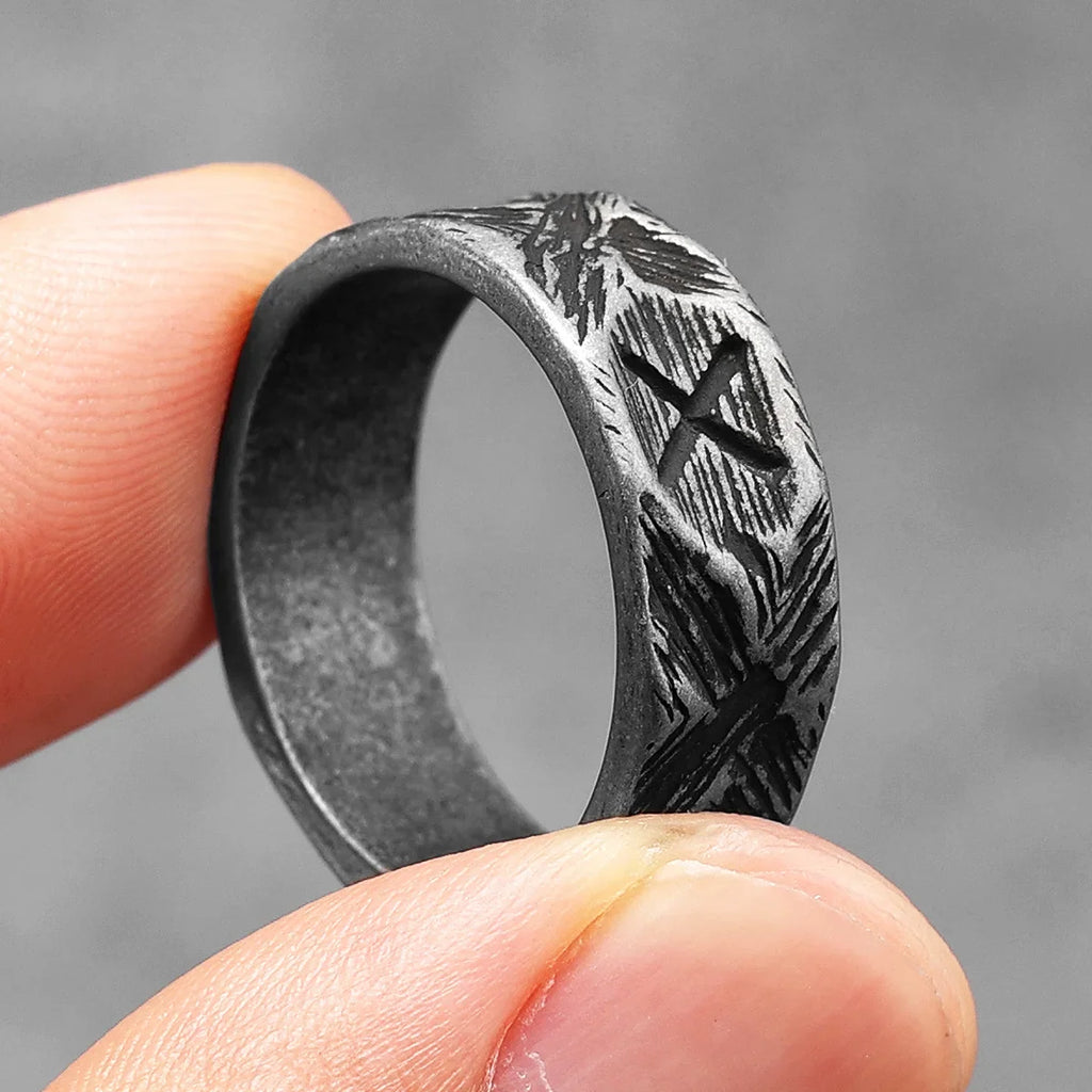 PENDRA Minimalism Runes Damaged Steel Ring