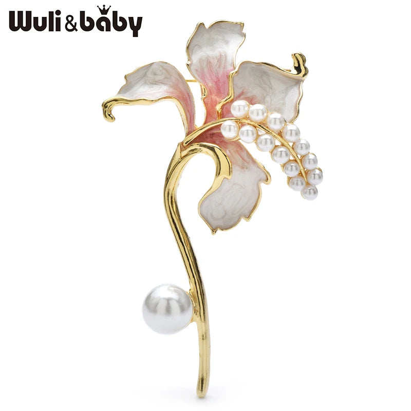 PENDRA Pearlfleur Enamel Pearl Flower Brooch