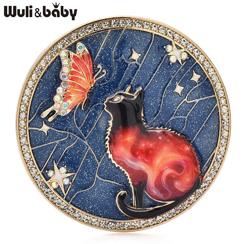 PENDRA Fluttering Cat Butterfly Enamel Brooch