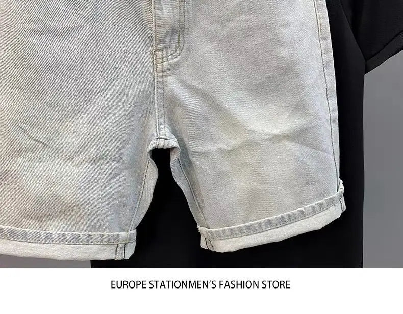Light Blue Denim Shorts CowBoys Simple Solid Brand Summer New Slim-fit Non-elastic Washed Casual Half Pants Bermuda Shorts