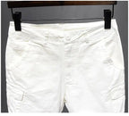 Korean Washed Luxury Men's Slim Jeans Designer Denim Short Pants for Summer Boyfriend Stretch Straight White Cargo Cotton Shorts