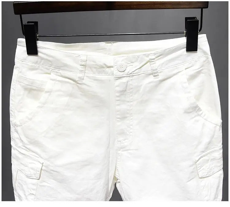 Korean Washed Luxury Men's Slim Jeans Designer Denim Short Pants for Summer Boyfriend Stretch Straight White Cargo Cotton Shorts