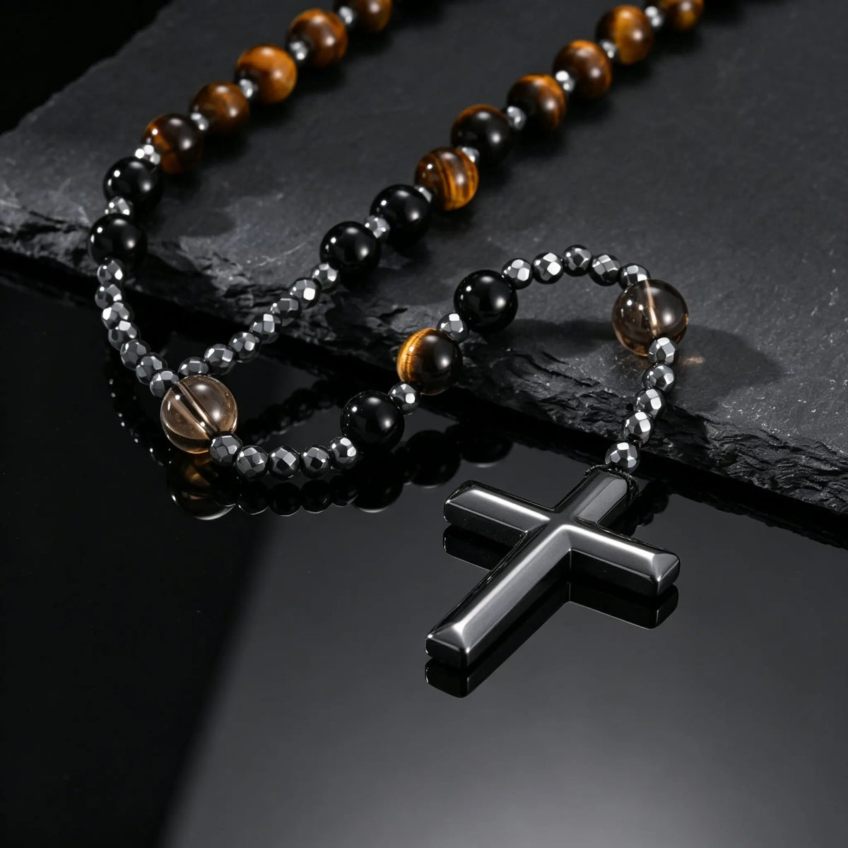 PENDRA Cross Tiger Rosary Necklace