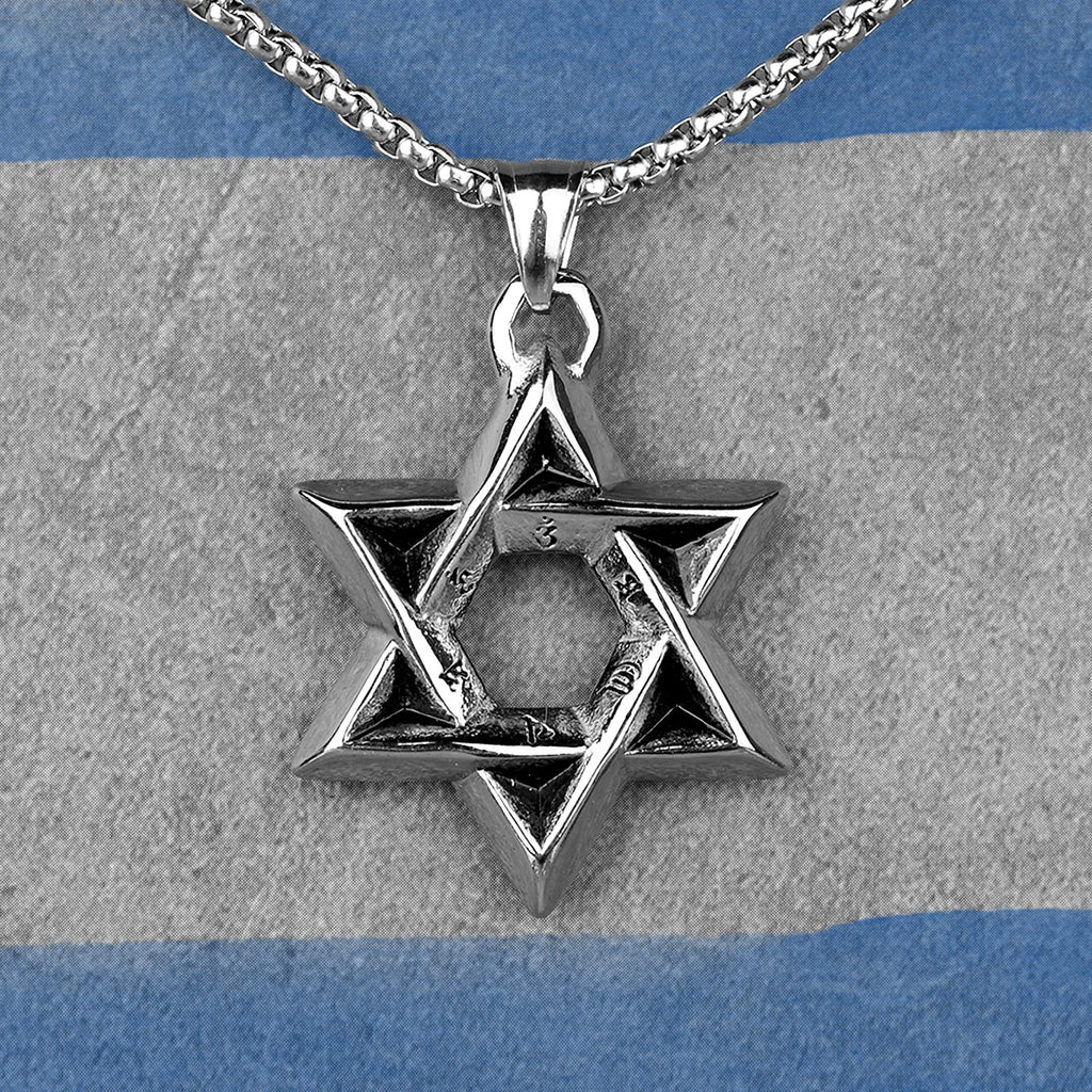 Judaism Hexagram Long Men Necklaces Pendants Chain Punk for Boyfriend Male Stainless Steel Jewelry Creativity Gift Wholesale