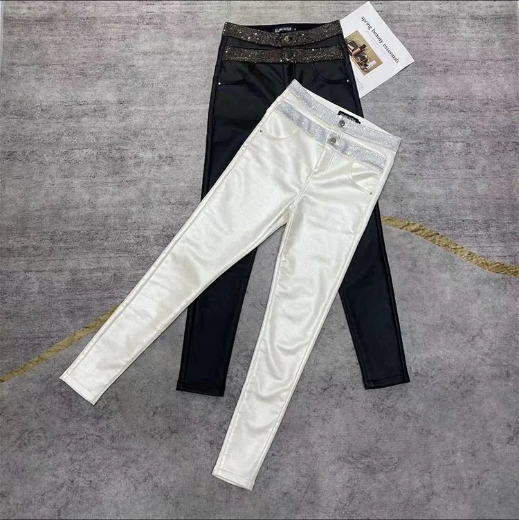 PENDRA Waist Leather Diamond Pants