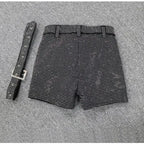 Rhinestone Shorts Women Wide Leg Shorts High Waist Sexy New Fashion Elastic Waist Diamond Casual Hot Pants Female belt