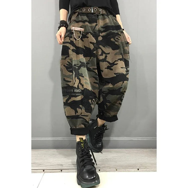 New Arrival 2024 Spring Autumn Women High Waist Ankle-length Loose Vintage Jeans camouflage Cotton Denim Harem Pants