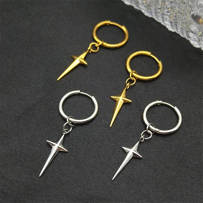 Stainless Steel Y2K Star Cross Hoop Earring for Women Gold Color Hip Hop Cool Girl Dangle Earring Jewelry Gift EZZZ795-6