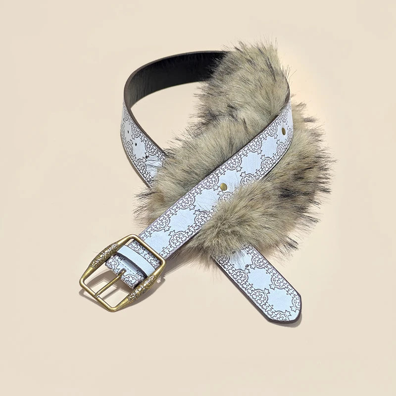 Retro Punk Style Furry Belt For Women Niche Y2k leopard print Belt For Skirts And Jeans American Western Cowboy Waistband