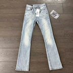 Man Jeans Designer Menswear Clothing Luxury Washed Light Blue Cat Whisker Slim Elastic Jeans Men's Thin Straight Scimitar Pants