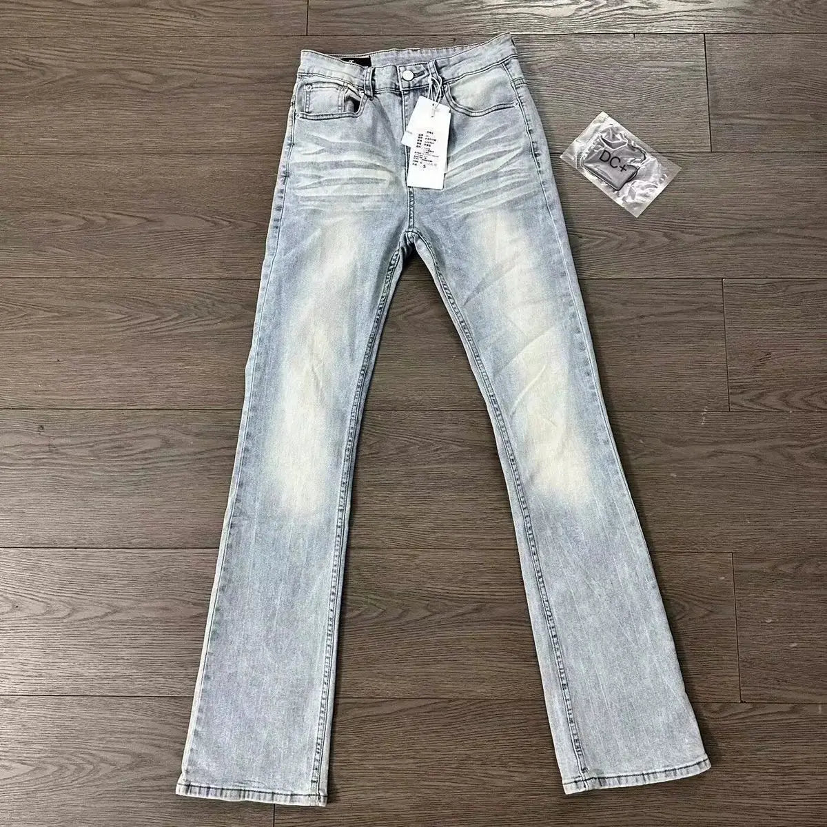 Man Jeans Designer Menswear Clothing Luxury Washed Light Blue Cat Whisker Slim Elastic Jeans Men's Thin Straight Scimitar Pants