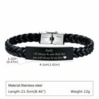 Black Leather Bracelet for Dad Him Men,Engraved Touching Words Stainless Steel Metal Wrsitband,Father's Day Gift