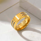 Chunky A-Z 26 Initials Ring for Men,Gold Color Stainless Steel Alphabet Ring with Wire,Stylish Wedding Jewelry Gifts for Him