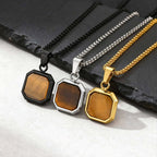 Brown Tiger Eye Stone Necklace for Men,Natural Stone Square Stainless Steel Necklace,Christmas  Anniversary Jewelry Gift