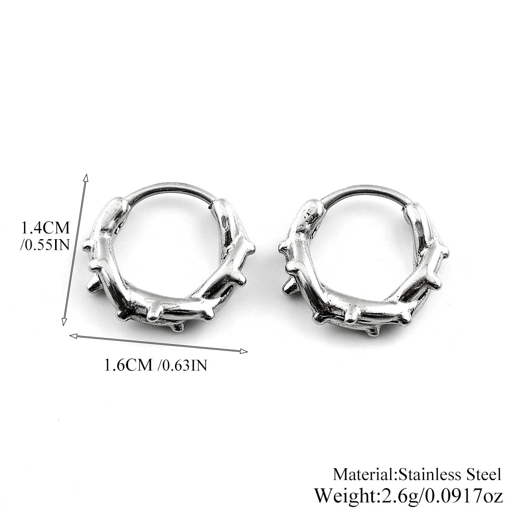Gothic Punk Barbed Wire Spike Hoop Earrings Stainless Steel Huggie Hoops Street Ear Jewelry Emo Alt Teens Men Piercing Decor