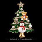PENDRA Snowman Rhinestone Enamel Christmas Tree Brooch
