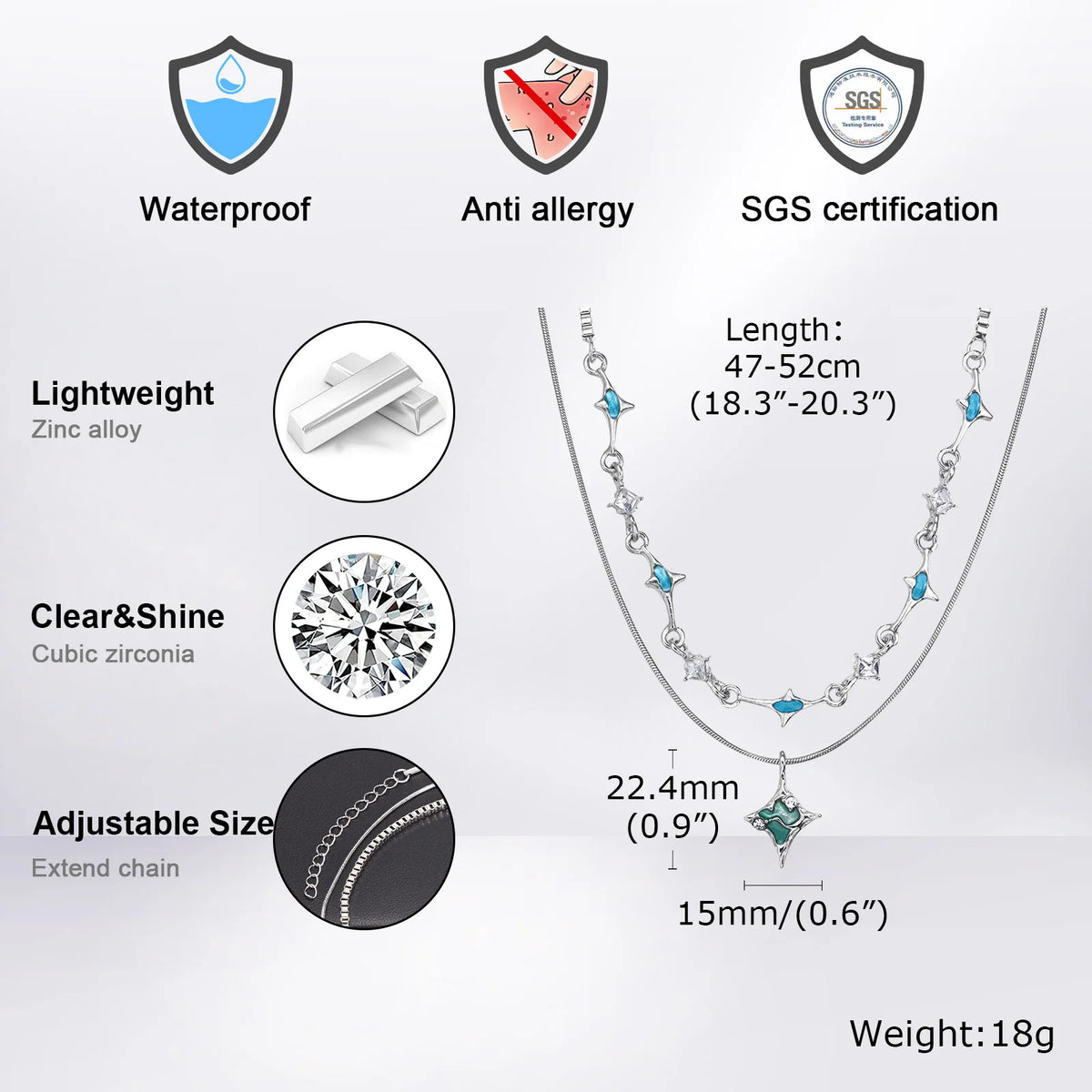 Mprainbow Irregular Starlight Necklaces for Men Women,Blue Green Star Pendants with Snake Bone Chain Collar,Hiphop Jewelry Gift