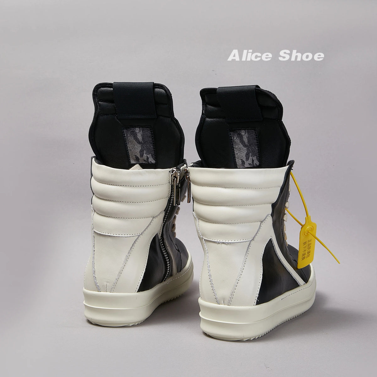 PENDRA Geobasket Shadow Black Leather High-Top Zip Thick-Sole Ankle Boots