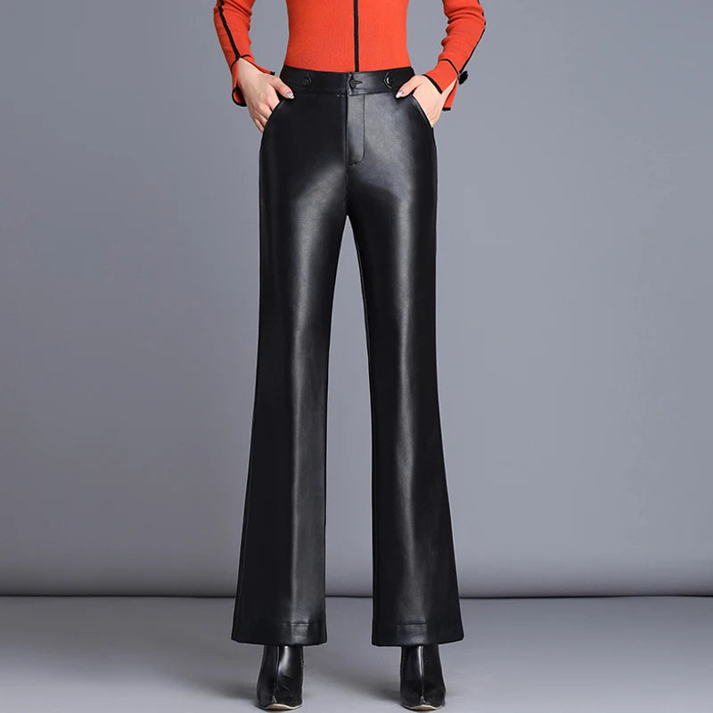PENDRA Micro Flared Leather Fleece Pants