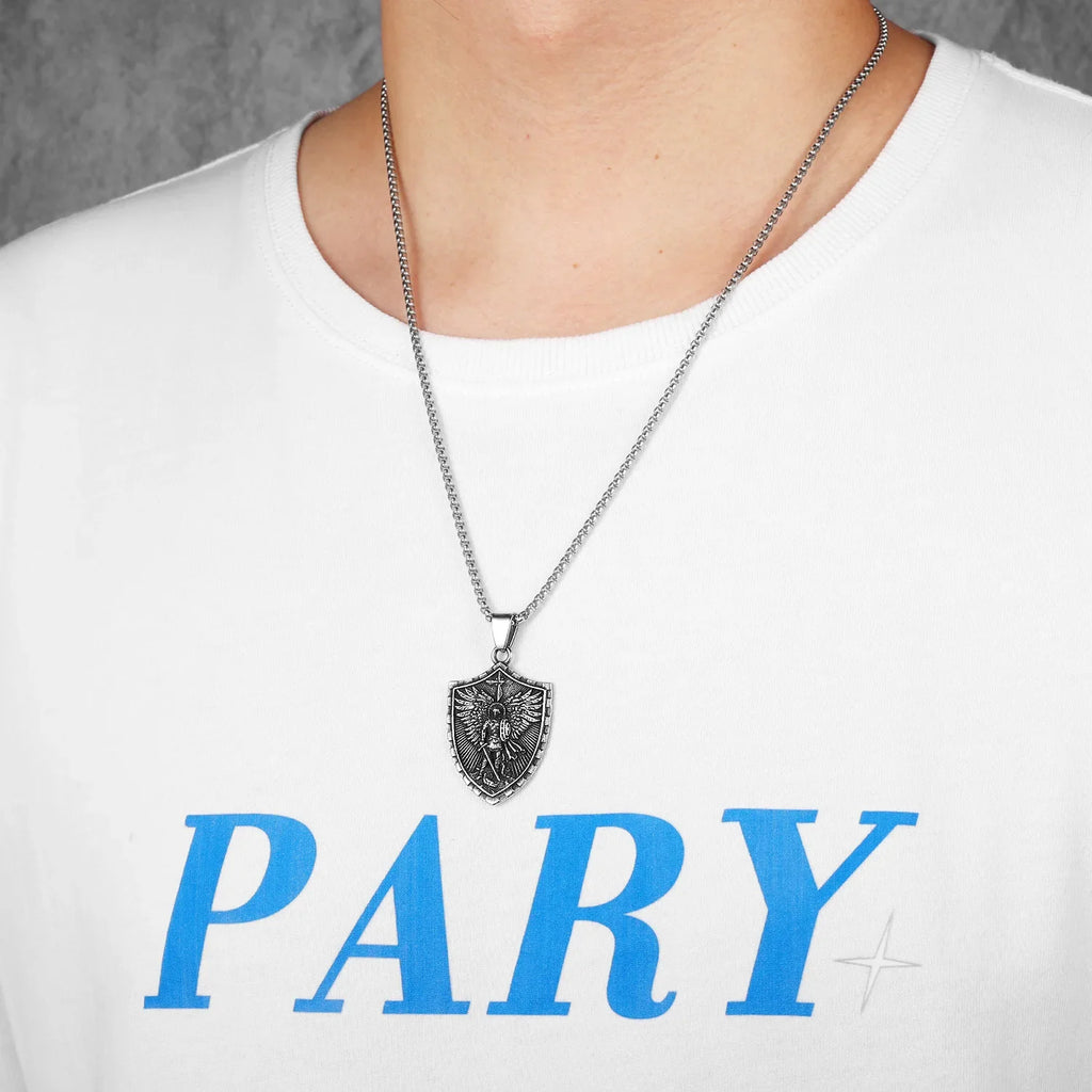 PENDRA Angel St Michael Steel Necklace