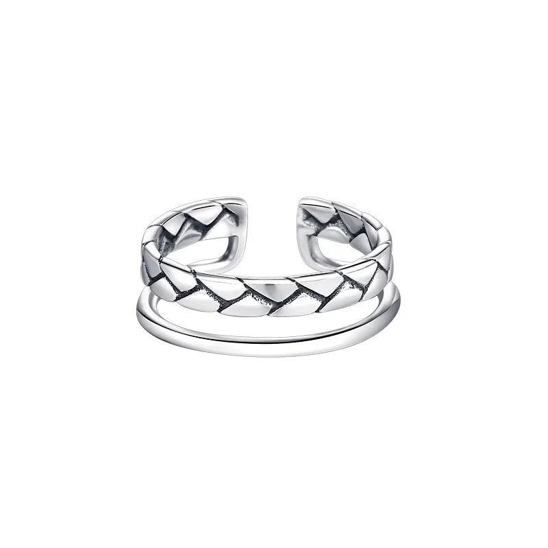 VENTFILLE 925 Sterling Silver Double Layer Vintage Twisted Ring For Female Gift Trend Open Adjustable Design Jewelry Wholesale