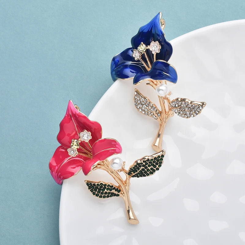 PENDRA Orchidelle Large Enamel Orchid Flower Brooch