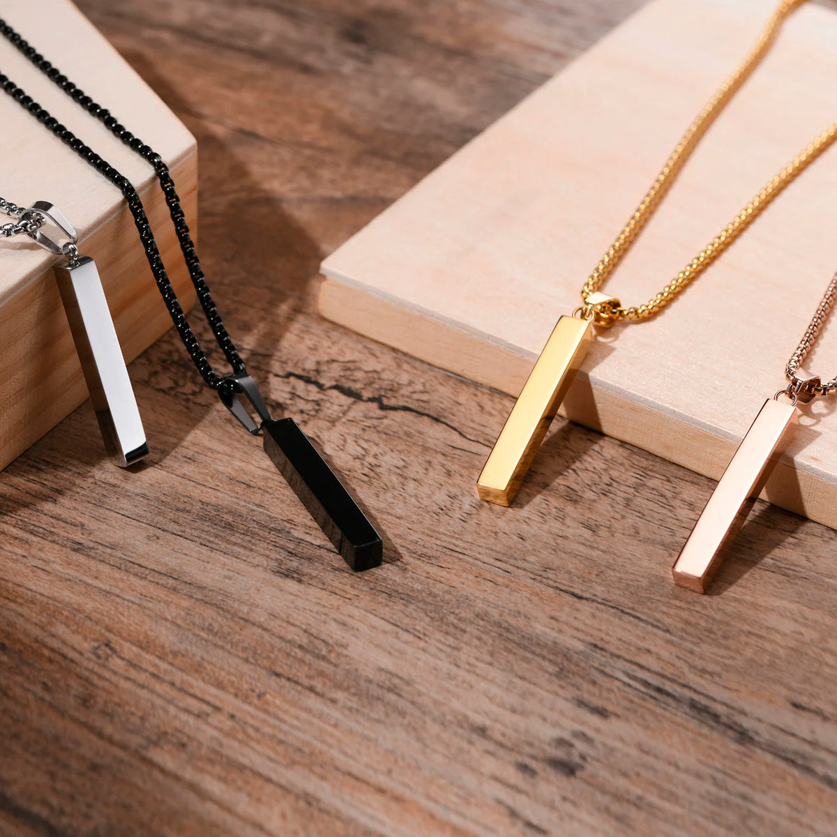Personalized 1-4 Sides Pillar Necklace for Men Women,Stainless Steel Rectangle Vertical Bar Pendant Necklace Gifts