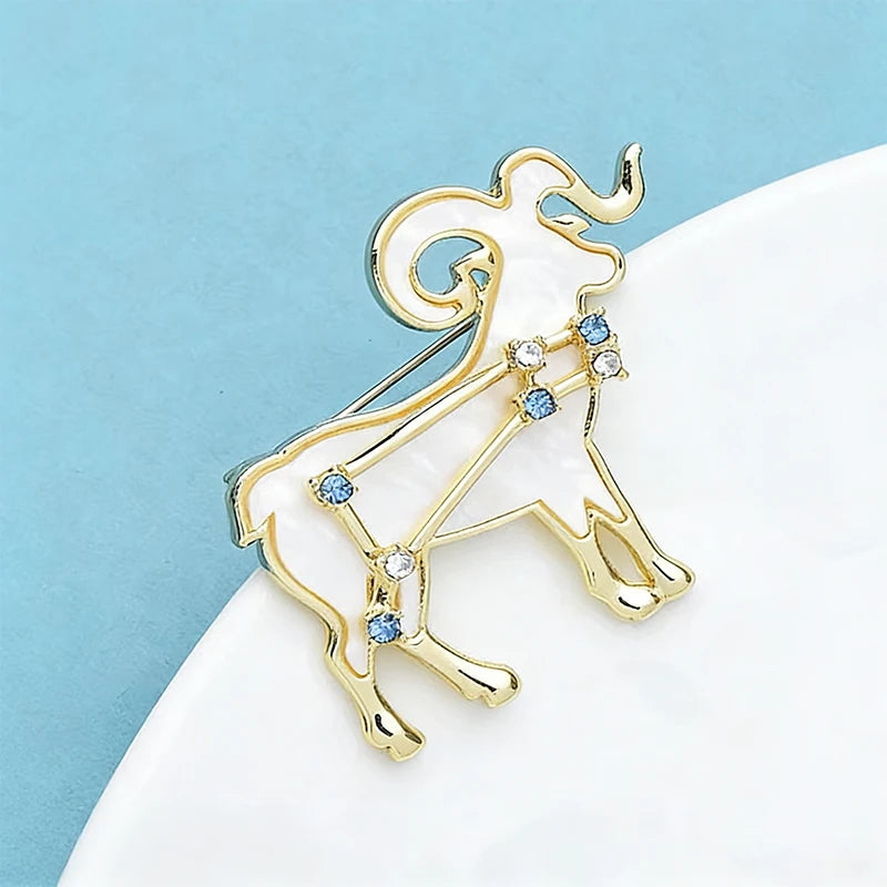 PENDRA Zodiac Star Rhinestone Goat Brooch