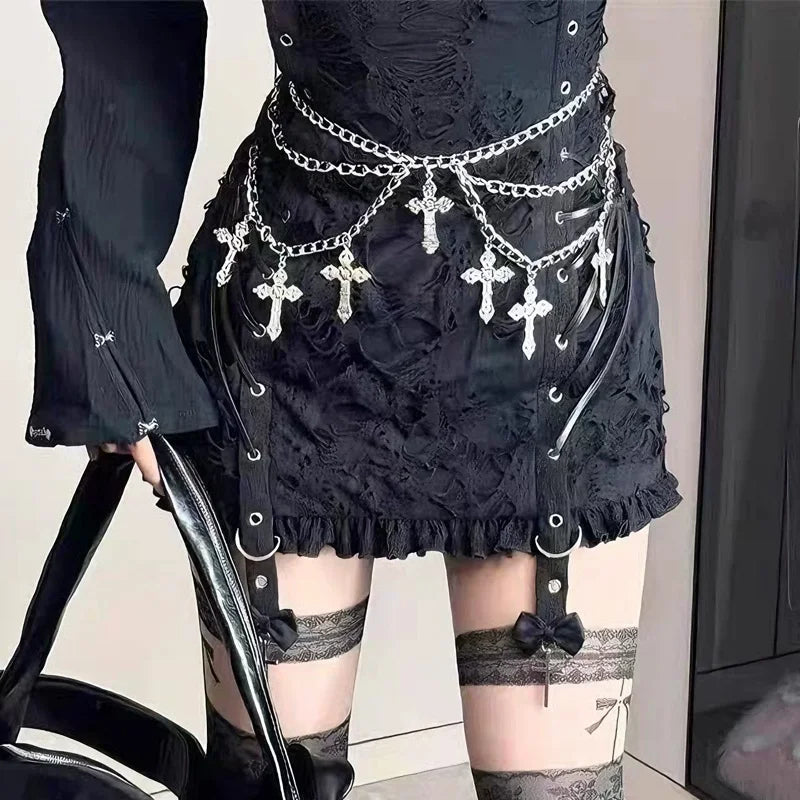 Vintage-Inspired Multi-Layer Metal Waist Chain With Hollow Cross Pendant - Sexy Body Accessory For Women Necklaces For Women
