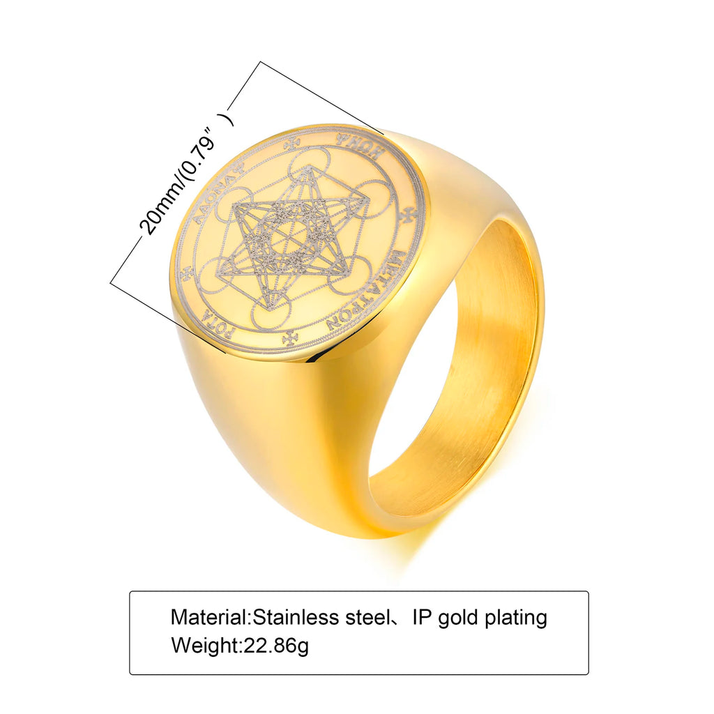 Men Signet Rings, Mens Amulet Ring,Solomon's Secret Seal Horse Seal of the seven archangels Stainless Steel Ring Jewelry