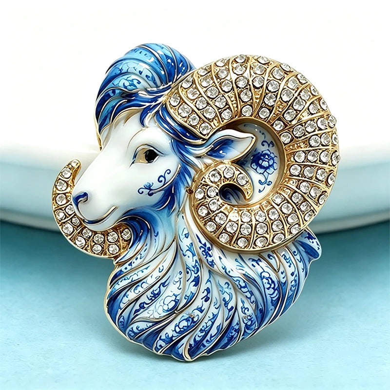 PENDRA Zodiac Goat Rhinestone Brooch