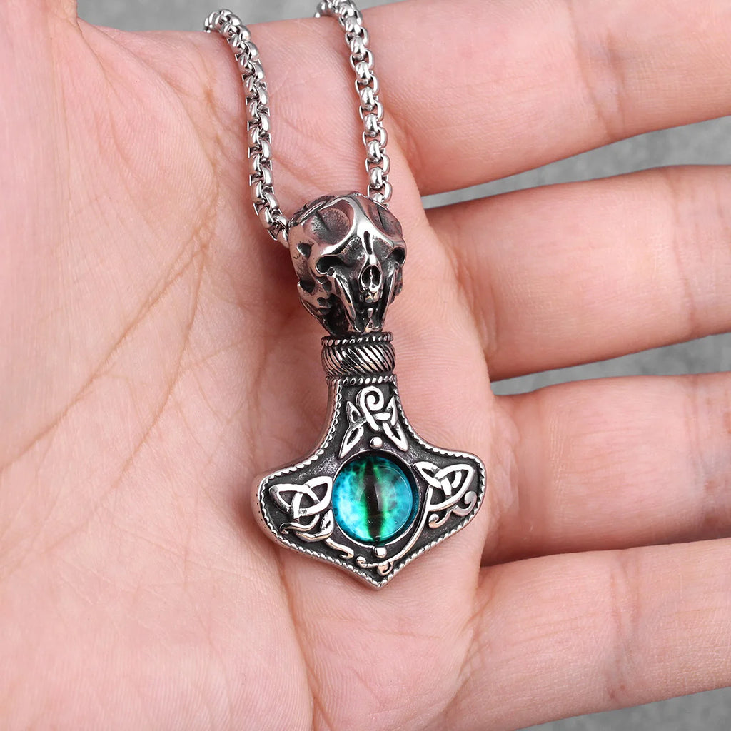 PENDRA Evil Eye Skull Steel Necklace