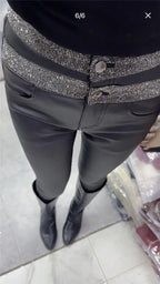 PENDRA Waist Leather Diamond Pants