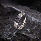 Mprainbow Punk Vintage Rings for Men, Retro Dragon Pattern Finger Band,Black Geometric Square Stone Signet Ring,Adjustable Ring
