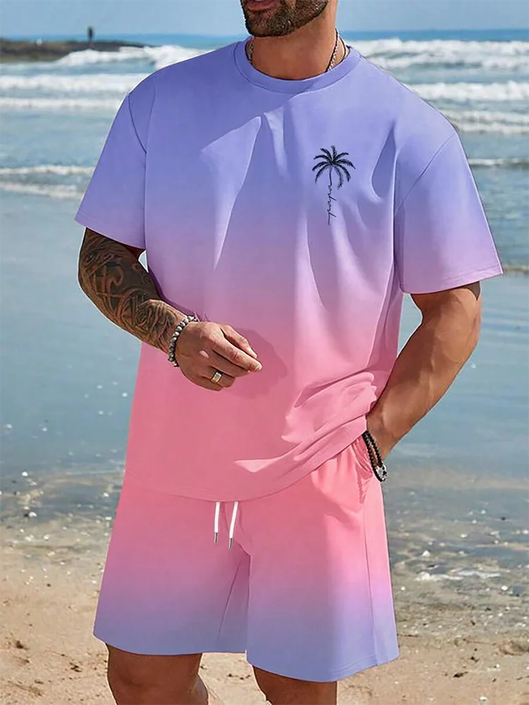 Vibrant Summer Men's 2 Piece Set Hawaiian Chic Casual Men's T-shirt Outdoor Beach Men's Shorts 3D Printed O-neck Short Sleeves