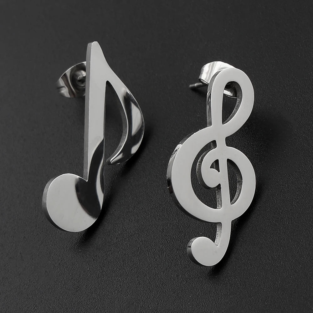 Stainless Steel Music Note Stud Earrings Treble Clef & Eighth Note Earrings Minimalist Music Jewelry Gift for Music Lovers Women