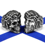 Religion Jesus Skull Stainless Steel Womens Mens Rings Punk Vintage Amulet for Boyfriend Biker Jewelry Creativity Gift Wholesale