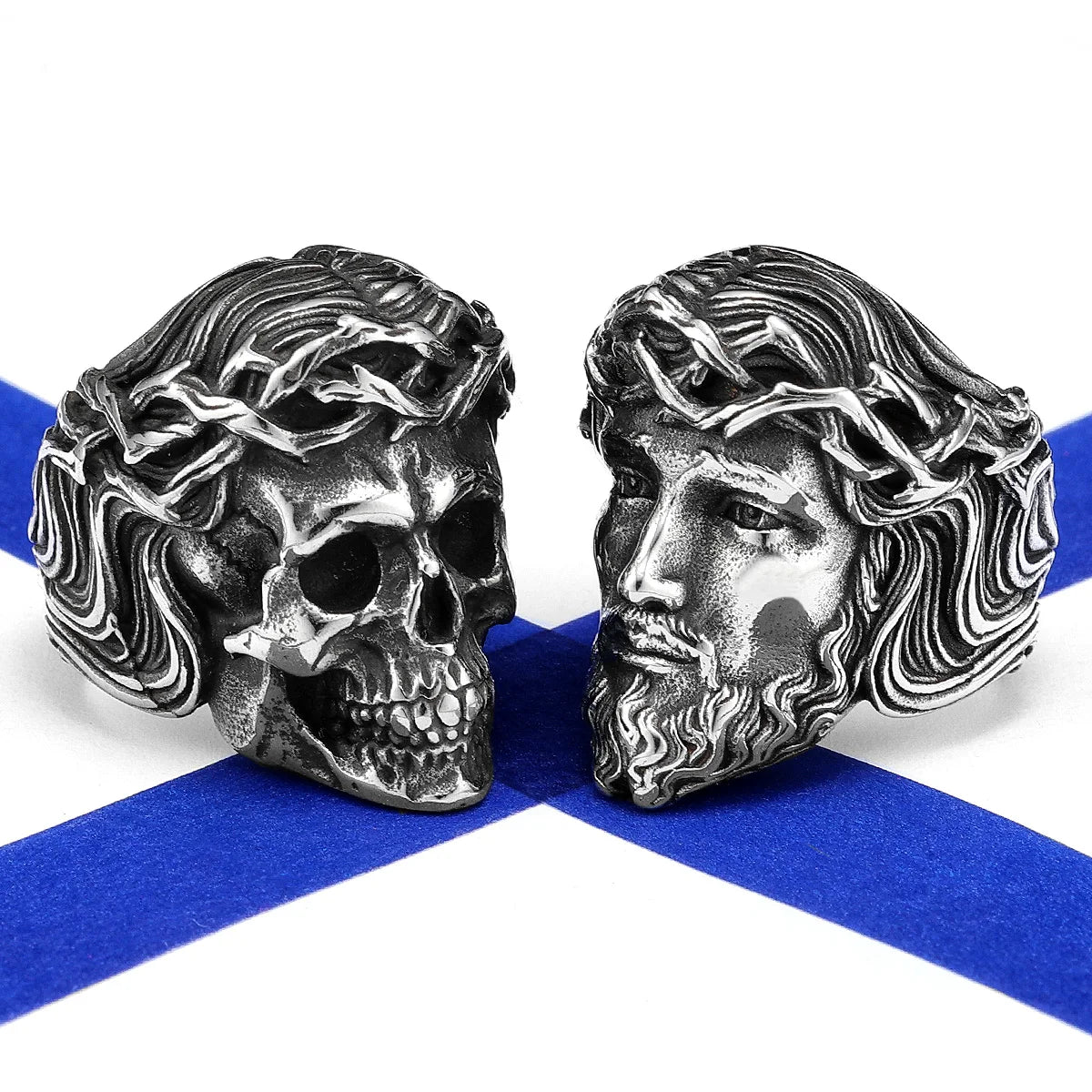 Religion Jesus Skull Stainless Steel Womens Mens Rings Punk Vintage Amulet for Boyfriend Biker Jewelry Creativity Gift Wholesale