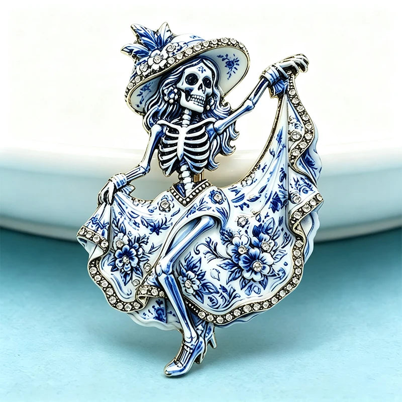 Wuli&baby Charming Dancing Skeleton Brooches For Women Unisex 2-color Vintage Wear Dress Sugar Skull Party Brooch Pins Gifts