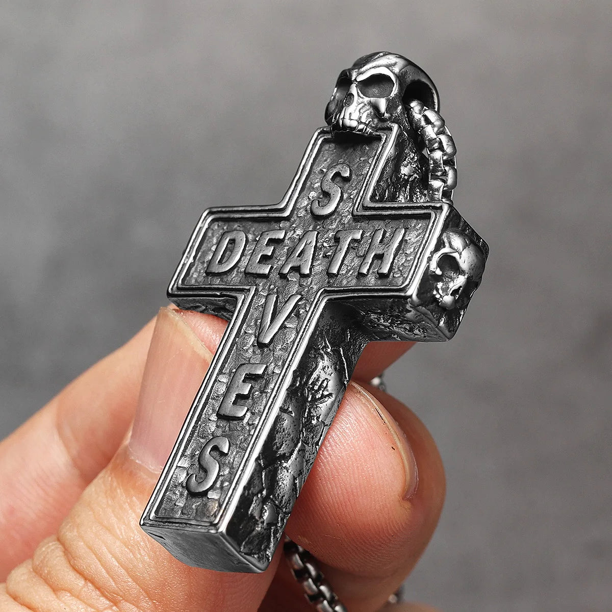PENDRA Death Saves Skull Steel Necklace