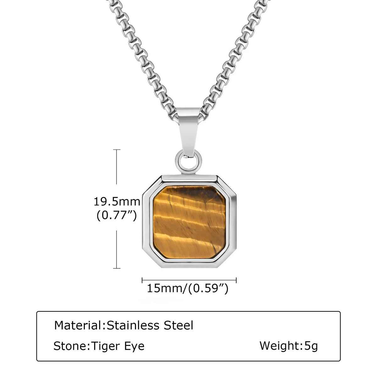 Brown Tiger Eye Stone Necklace for Men,Natural Stone Square Stainless Steel Necklace,Christmas  Anniversary Jewelry Gift