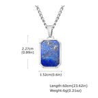 Casual Stainless Steel Men's Rectangular Necklace,Blue Natuarl Stone Lapis Lazuli Pendant,Birthday Father Anniversary Gift