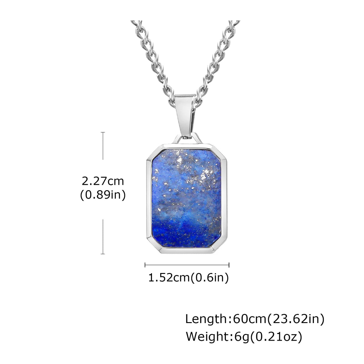 Casual Stainless Steel Men's Rectangular Necklace,Blue Natuarl Stone Lapis Lazuli Pendant,Birthday Father Anniversary Gift