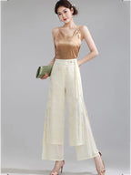 Chiffon Wide Wide Trousers Female Elegant Vintage New Pants Summer Thin Split Loose Skirt Pants Women Black Green