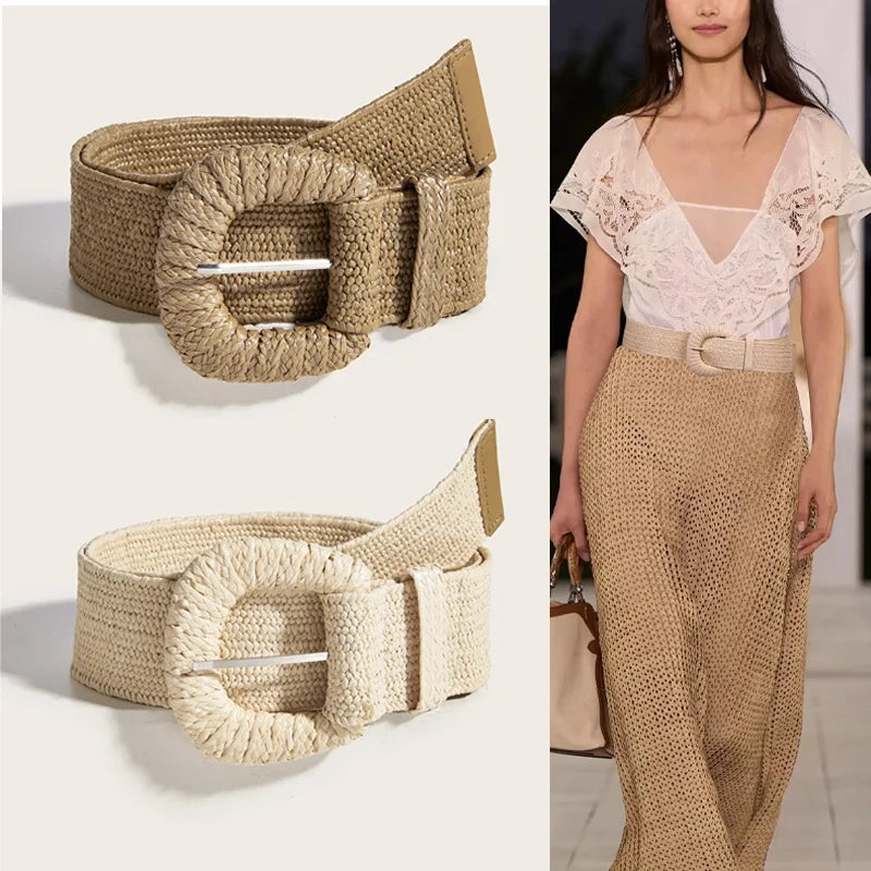 PENDRA Rheaina Straw Square Buckle Boho Belt