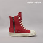 PENDRA Red Punk Red Canvas High-Top Zip Thick-Sole Platform Ankle Boots