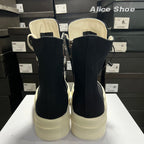 PENDRA Italy Gothic Black Canvas 6cm Platform Zip Ankle Boots