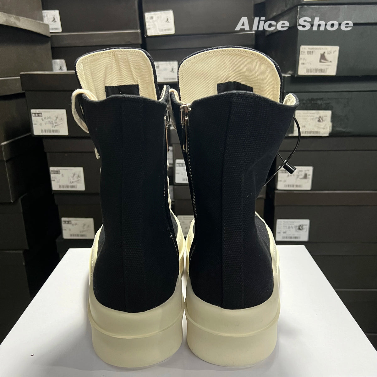 PENDRA Italy Gothic Black Canvas 6cm Platform Zip Ankle Boots