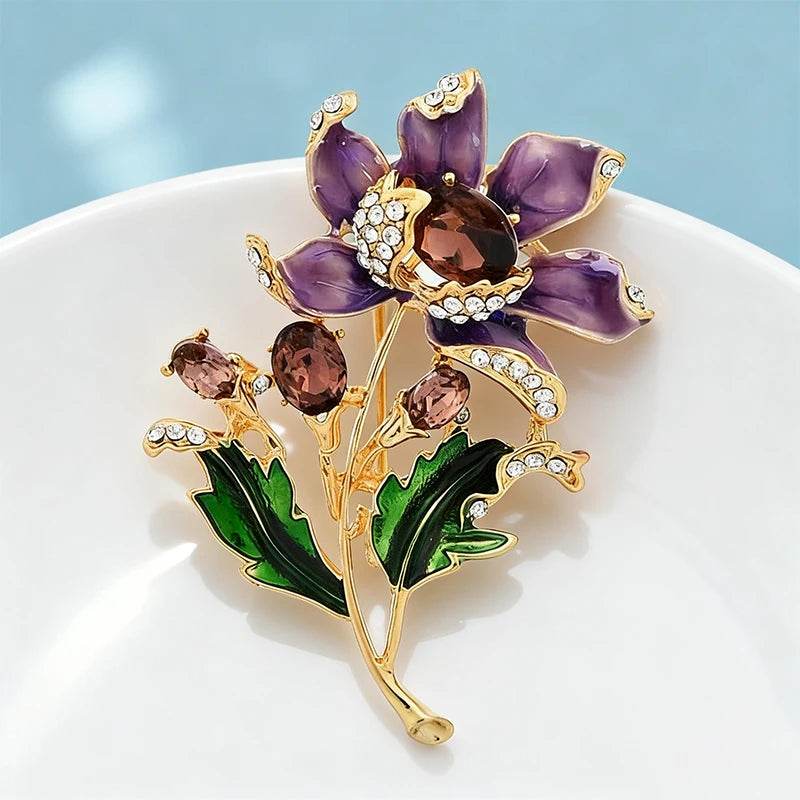 PENDRA Violetta Purple Enamel Flower Brooch
